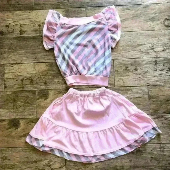 VTG 80s gray white pink swirl stripes skirt top set girls best fit size 8-10 - Picture 3 of 5